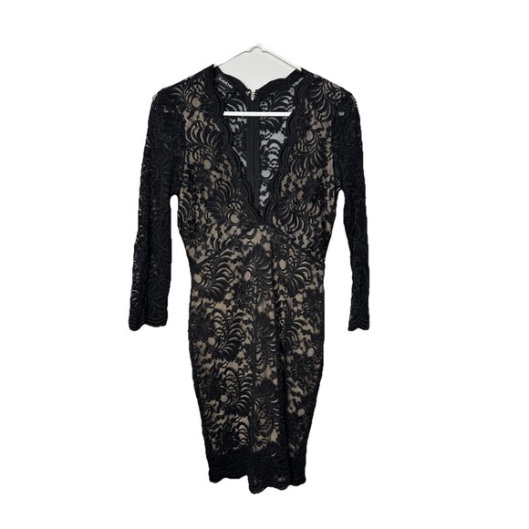 bebe black ivory lace overlay deep v neck scallop top dress sexy Small club - Picture 2 of 5
